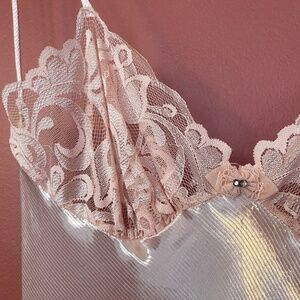 Vintage Baby Pink Satin Lace Slip Dress